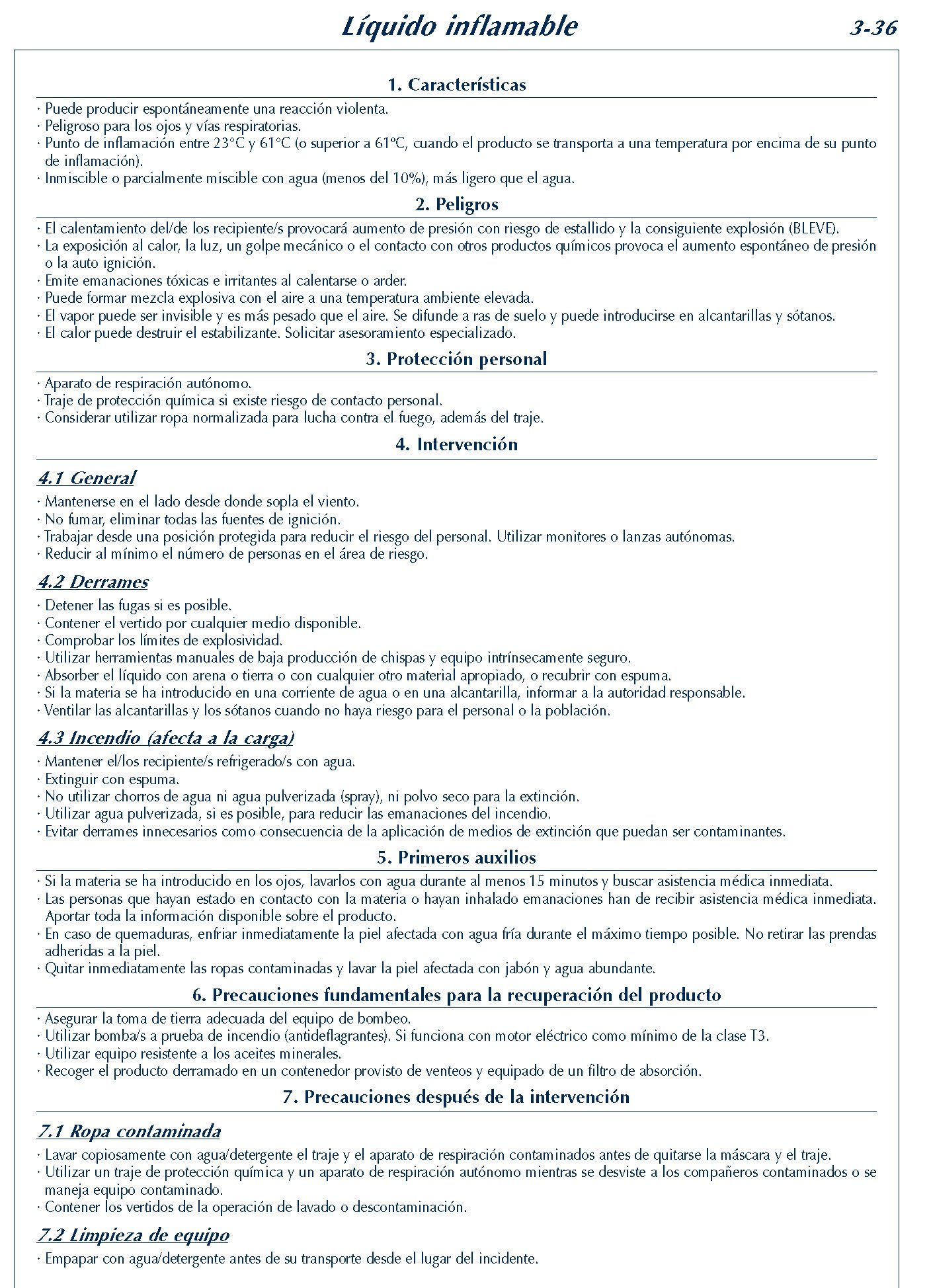 181 FICHA 3-36 LIQUIDO INFLAMABLE FICHAS EMERGENCIA
